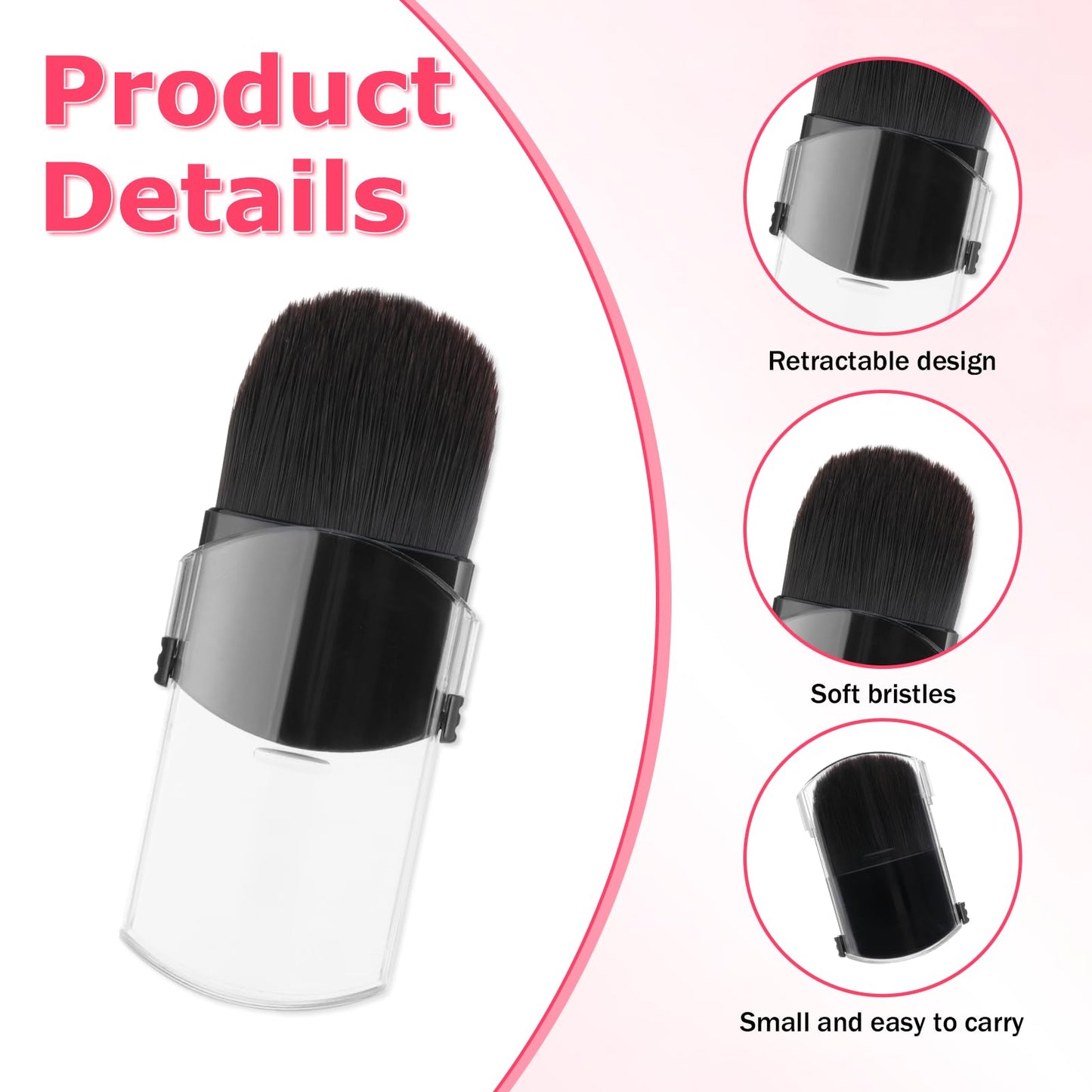 2 Pcs Retractable Makeup Brush, Mini Blush Brush Portable Travel Size Makeup Brushes with Cover for Blending Bronzer Blush Cosmetics