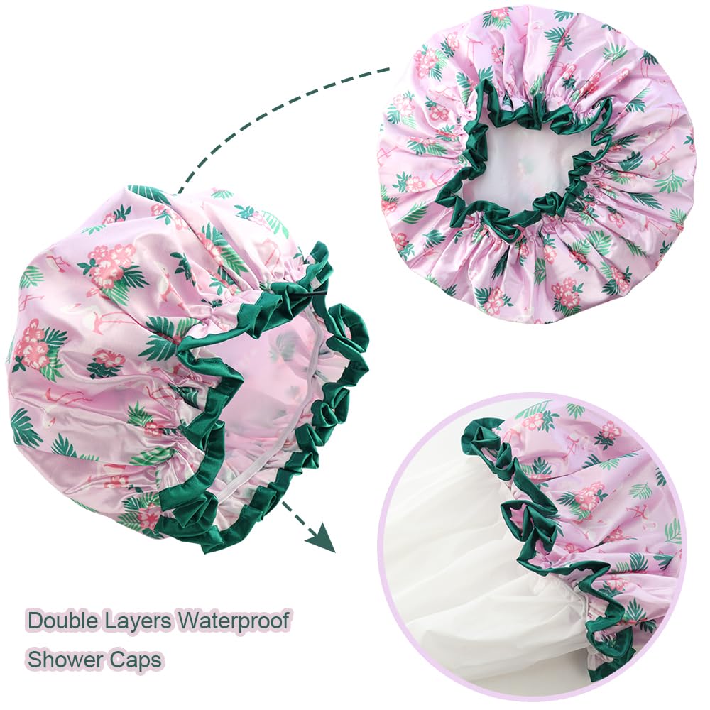 NAIHOD 3 Pieces Shower Cap,Reusable Shower Caps Waterproof, Double Waterproof Layers Bathing Shower Hat, Soft Comfortable EVA Lined Shower Hat, Protection Hair Bath Women Caps