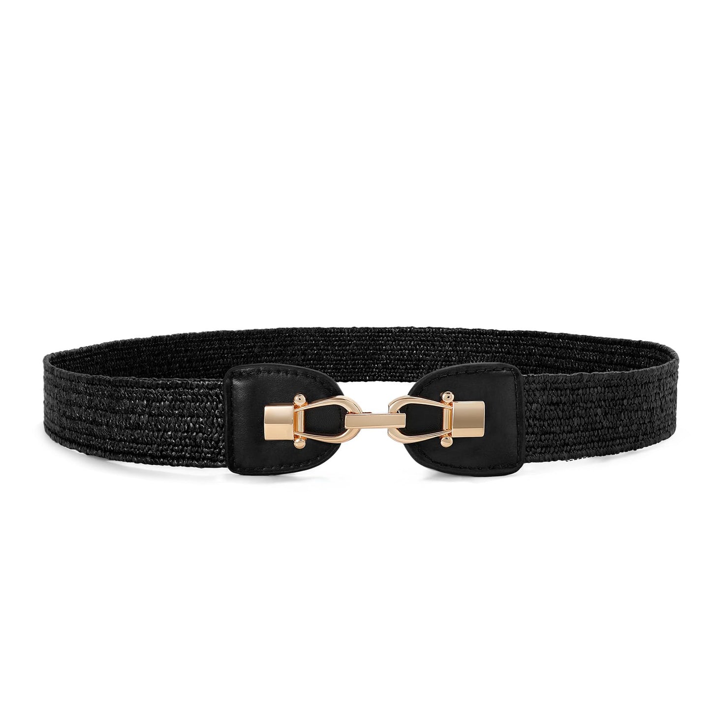 JASGOOD Stretchy Belt Women Straw Woven Elastic 1.4" Belt Skinny Boho Rattan for Dress