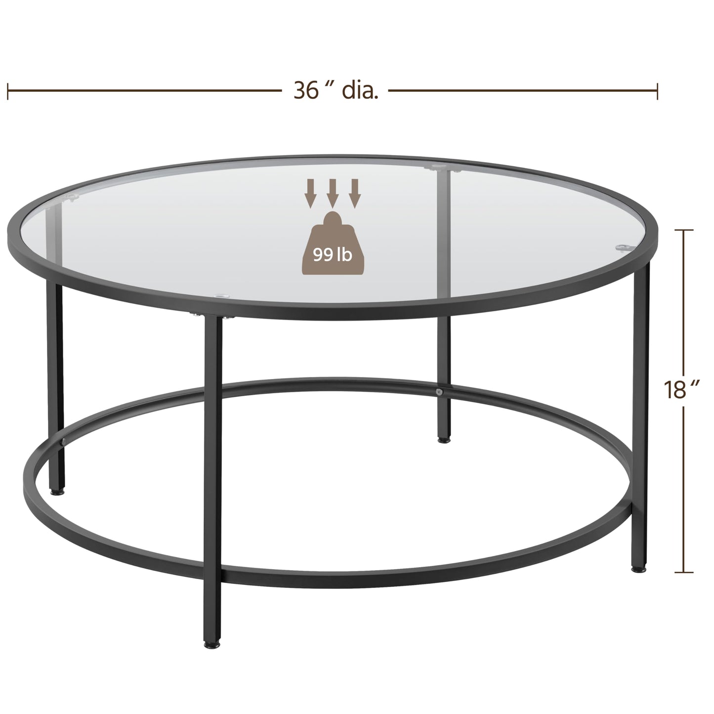Yaheetech 36" Round Glass Coffee Table, Black Circle Coffee Table Center Table with Glass Top, Small Coffee Table for Living Room, Office & Apartment