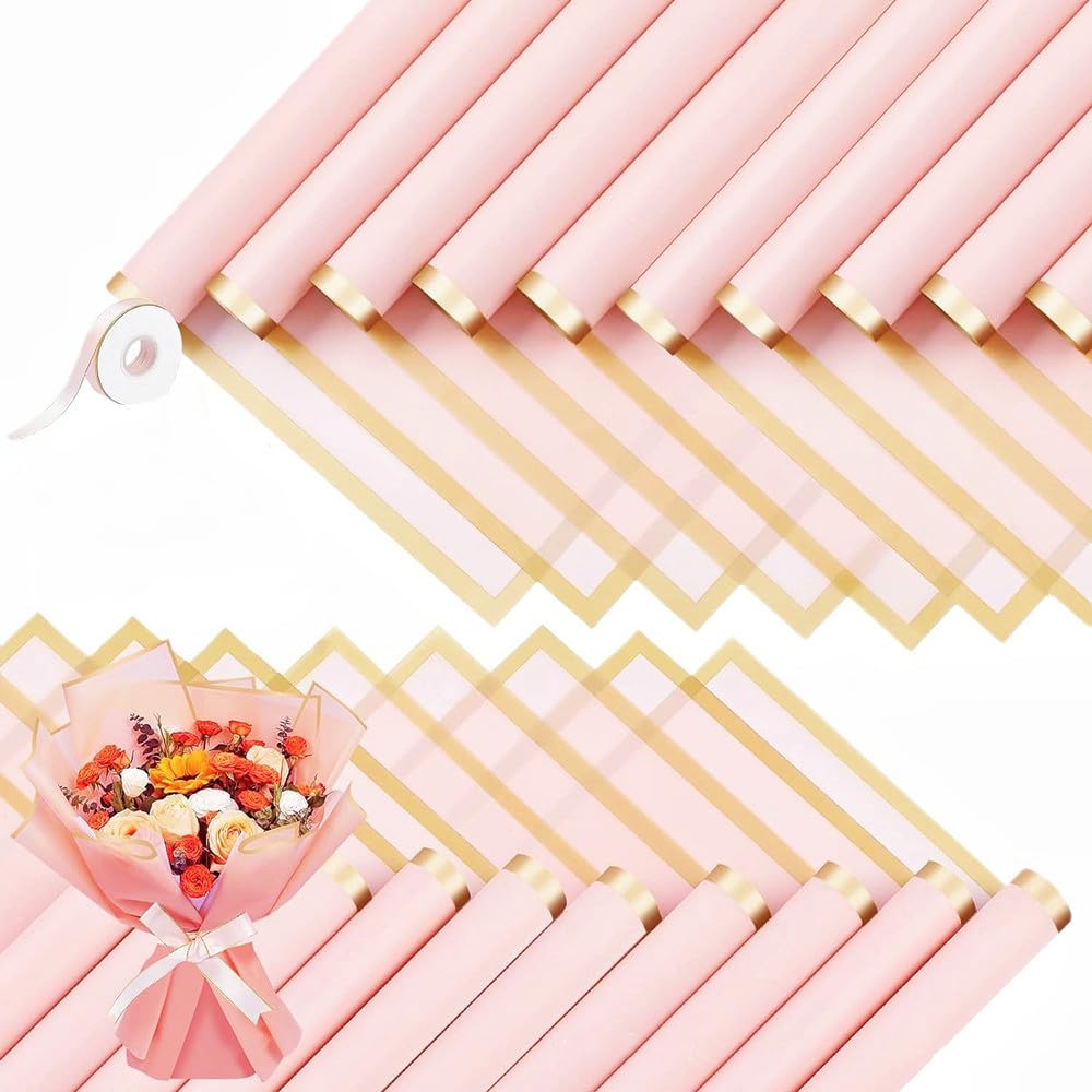 XIYUAN 20 Counts Gold Edge Fresh Flowers Wrapping Paper,DIY Crafts，Gift Packaging or Gift Box Packaging,Waterproof Flower Wrapping paper 22.8X22.8 inches Florist Bouquet Supplies, (Pin Blue)