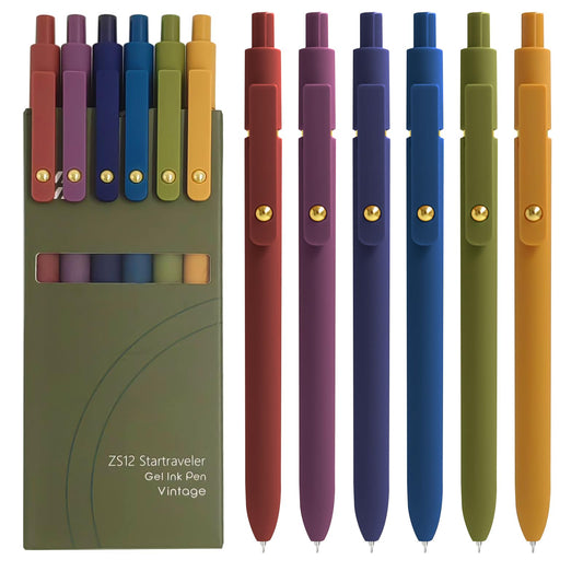 Gel Pens, 6 Pcs 0.5mm Fine Point Smooth Writing Pens Cute Pen, High-End Series Black Ink Pen for Journaling Note Taking, School Office Supplies for Women Men (6 Pcs Gold Vintage)