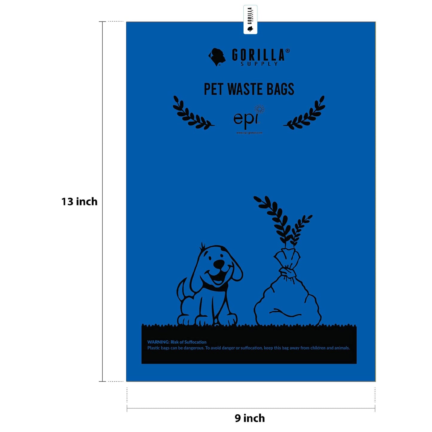 GORILLA SUPPLY 1000 Dog Poop Waste Bags with Dispenser and Leash Tie, 9" x 13", Blue, 1000 Count
