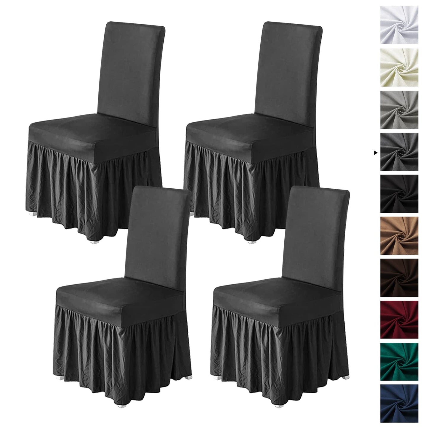 molasofa Chair Covers for Dining Room Set of 4 Stretch Chair Slipcovers with Skirt for Kitchen Seat Protectors Wedding Banquet Decor Kids Pets Spandex Fabric Washable (4pcs, Dark Grey)