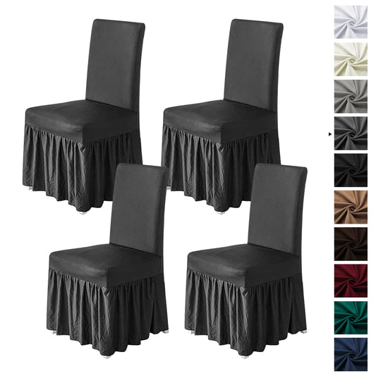 molasofa Chair Covers for Dining Room Set of 4 Stretch Chair Slipcovers with Skirt for Kitchen Seat Protectors Wedding Banquet Decor Kids Pets Spandex Fabric Washable (4pcs, Dark Grey)