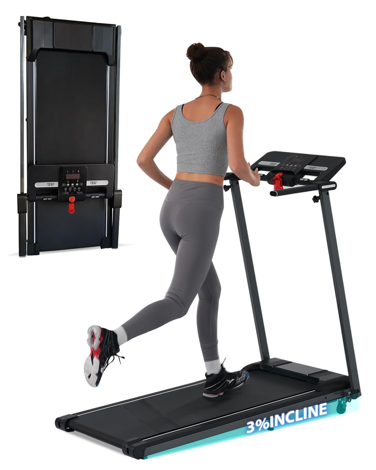 Merax Treadmills, 2.5HP Incline Foldable Treadmill for Home Office, 300 LBS Capacity Electric Walking Running Machine with 15.6" Wide Belt, Walking Pad Treadmill with Handle Bar