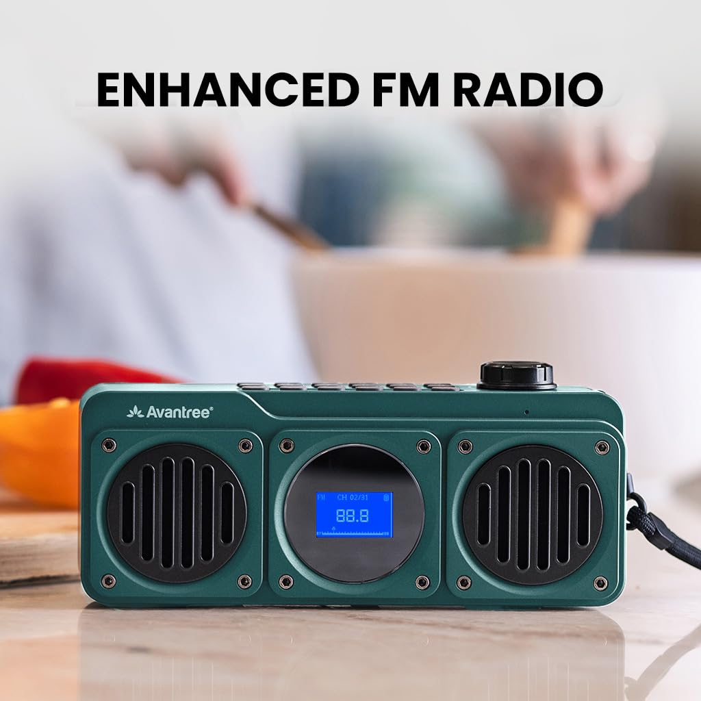 Avantree Boombyte - Portable Digital FM Radio & Bluetooth Speaker with Superb Stereo Sound, Metal Finish, Long Rechargeable Playtime, and Support for Micro SD Card & USB Audio Input - Blue