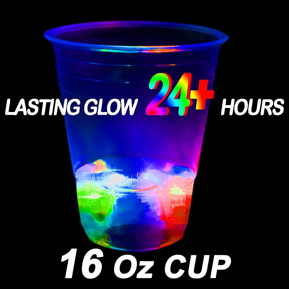 40 Pcs Glowing Party Cups,Pack with Flashing color Bright Glow-In-The-Dark Colors for House Parties Birthdays Concerts Weddings BBQ Beach DJ Holidays(16oz)