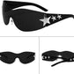 Rimless Y2K Sunglasses with Three Stars Charms, Pentagram Shaped Hair Clips and Spike Heart Earrings Combo for 2000s Women Rave Accessories
