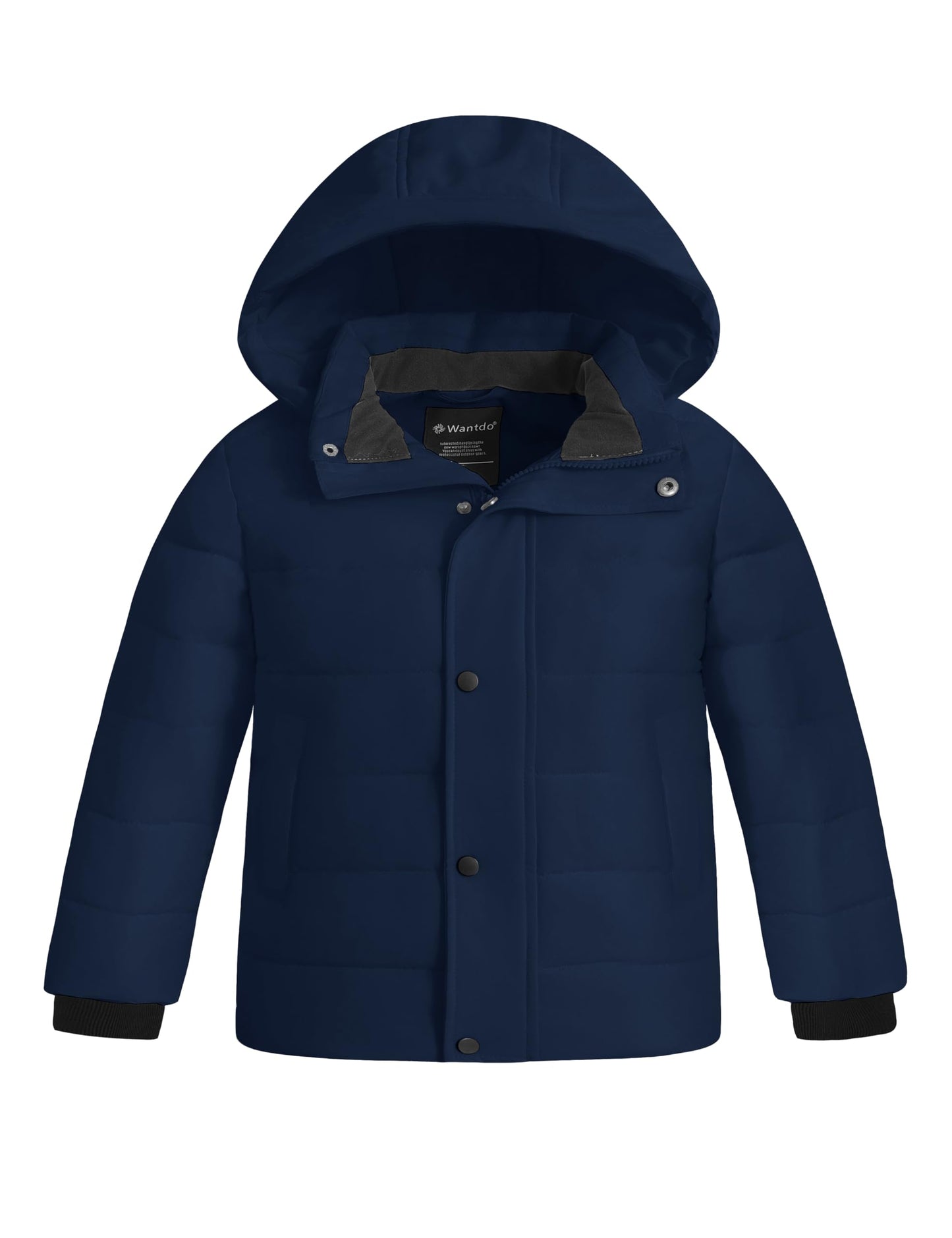 wantdo Boys' Warm Winter Coat Waterproof Puffer Jacket with Hood Navy 10-12