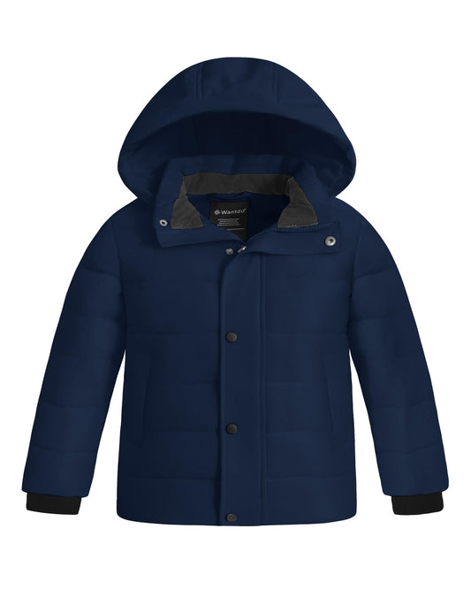 wantdo Boys' Warm Winter Coat Waterproof Puffer Jacket with Hood Navy 10-12