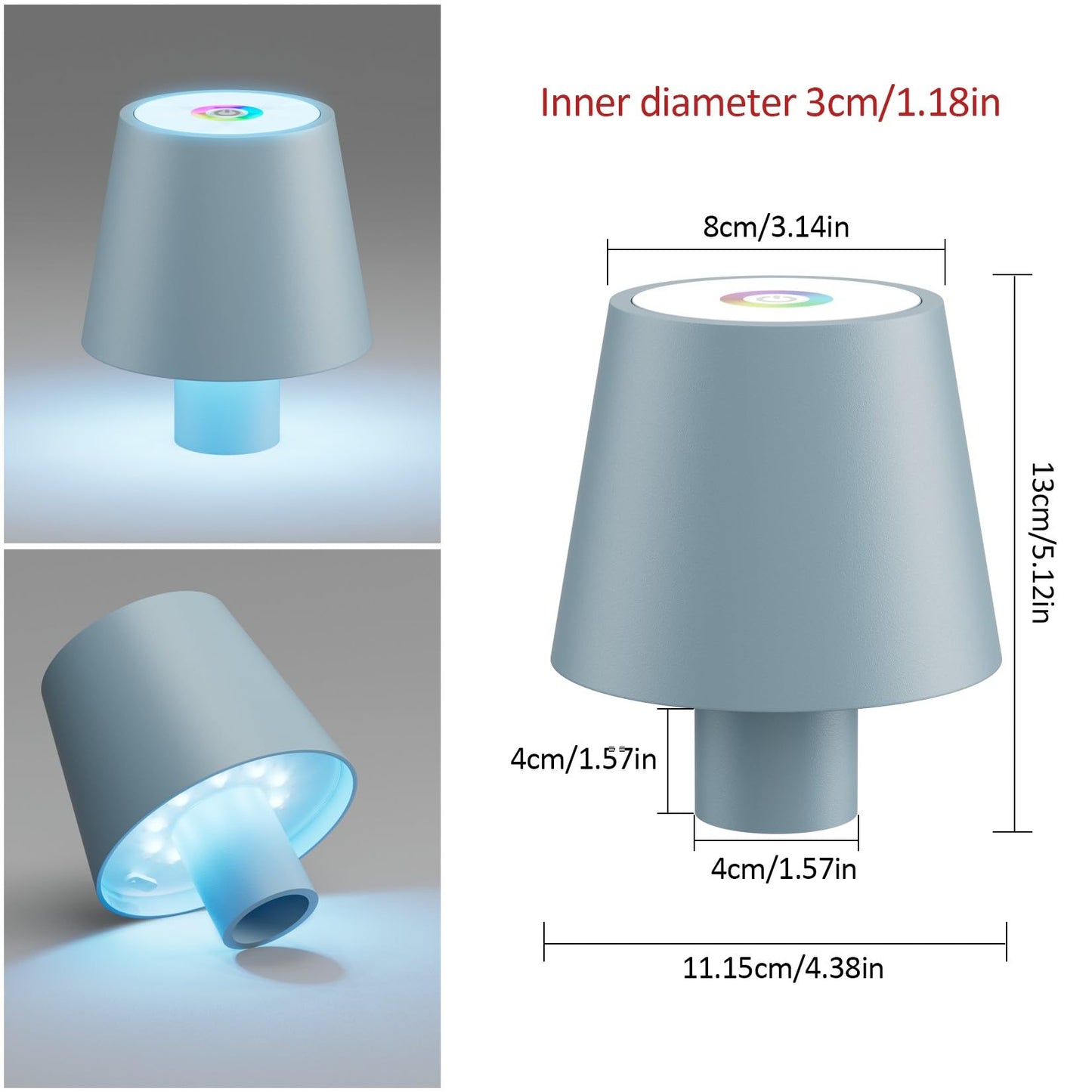 Howskys 2 Pack LED Dimmable Bottle Lamp 3000k+RGB, IP54 Wireless Lamp for Indoor & Outdoor, 5500 mAh Rechargeable, Blue