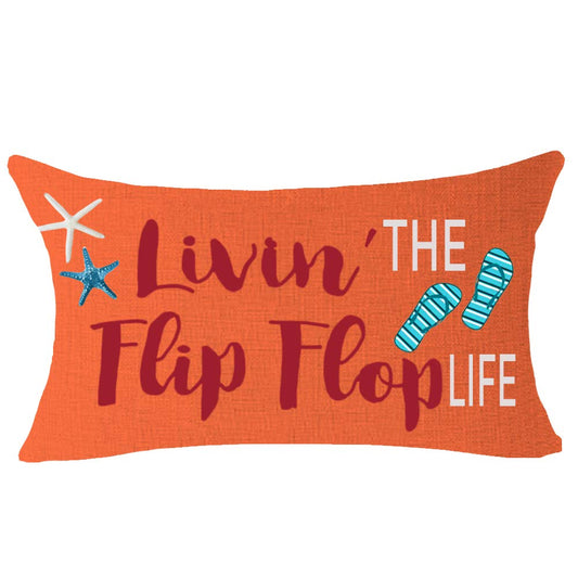 FELENIW Livin' The Flip Flop Life Starfish Shell Fun Quote Gift for Beach Lake Camping Outdoor Throw Pillow Cover Cushion Case Cotton Linen Decorative Lumbar 12x20 inch