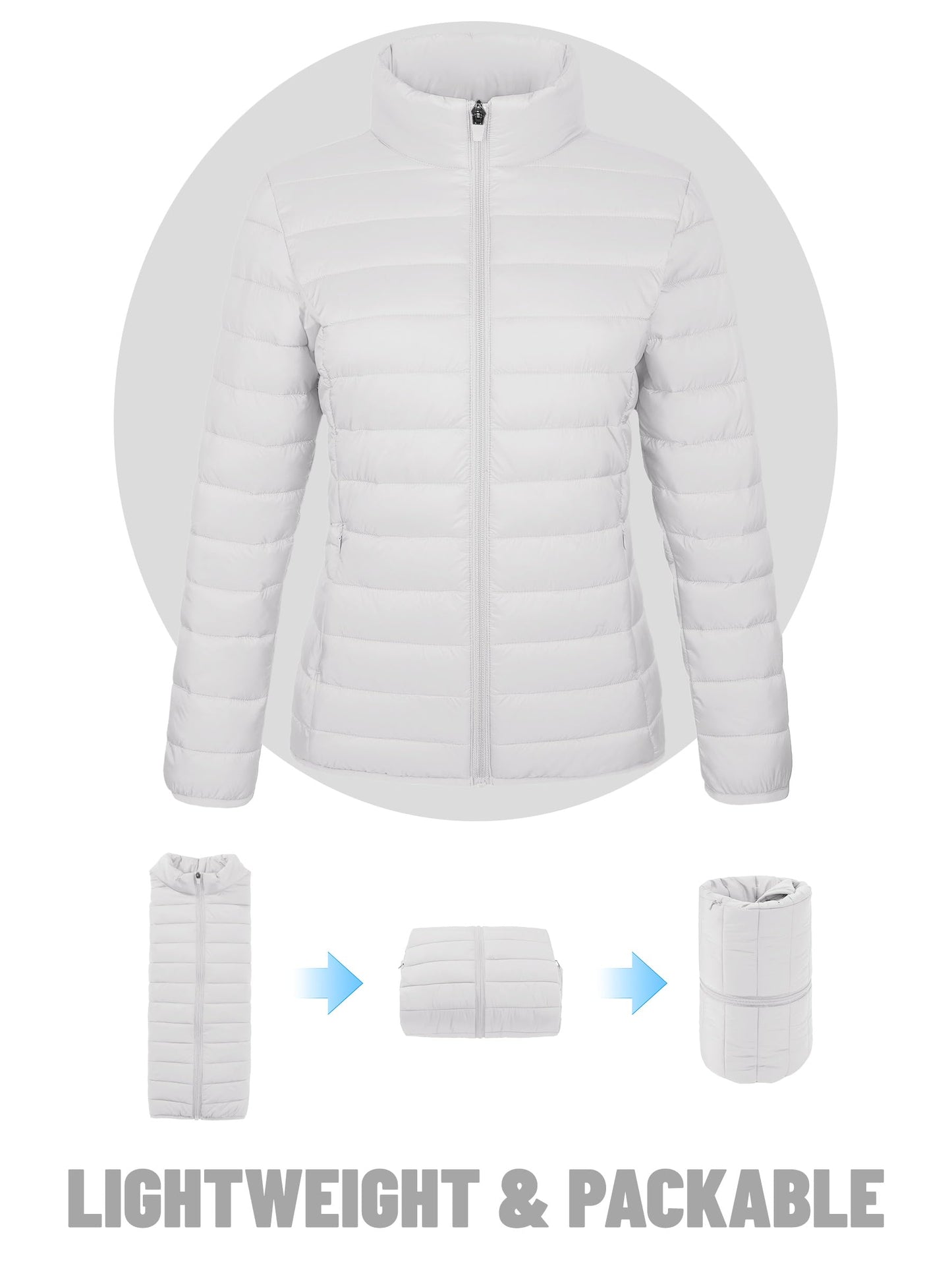 TACVASEN Puffer Jacket Women Quilted Lightweight Jackets Stand Collar Full-Zip Down Alternative Winter Coats with 4 Pockets White, XL