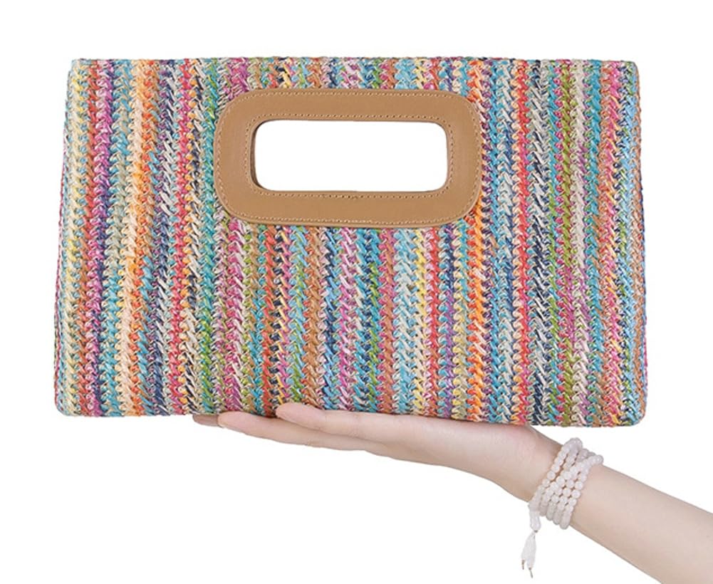 Straw Clutch Purse for Women Travel Straw Beach Tote Bag Woven Rattan Envelope Bag Top Handle Crossbody Handbag for Summer