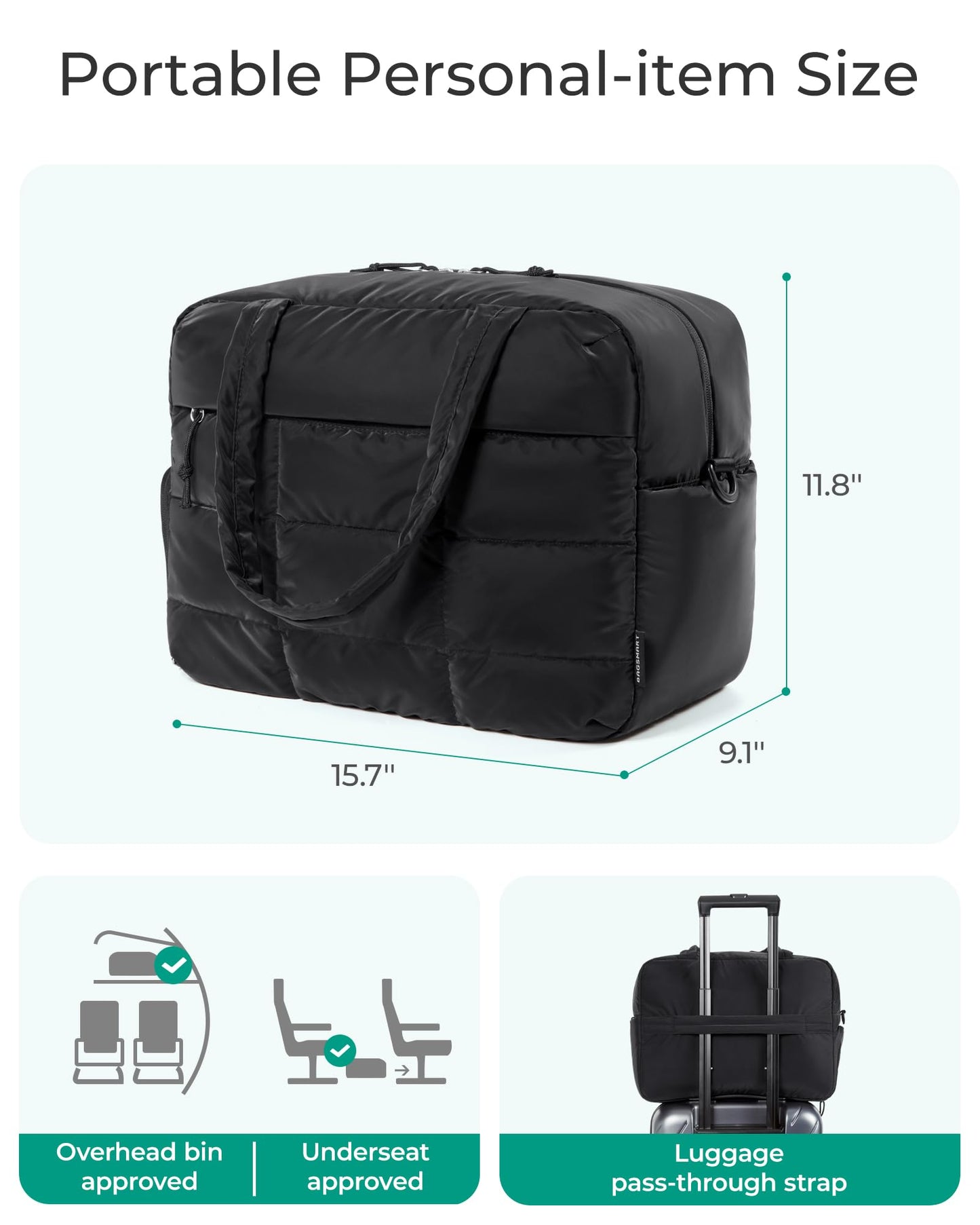 BAGSMART Gym Bag for Women, Carry on Travel Duffel Bag, Water-resistant Weekender with Shoe Compartment, Black