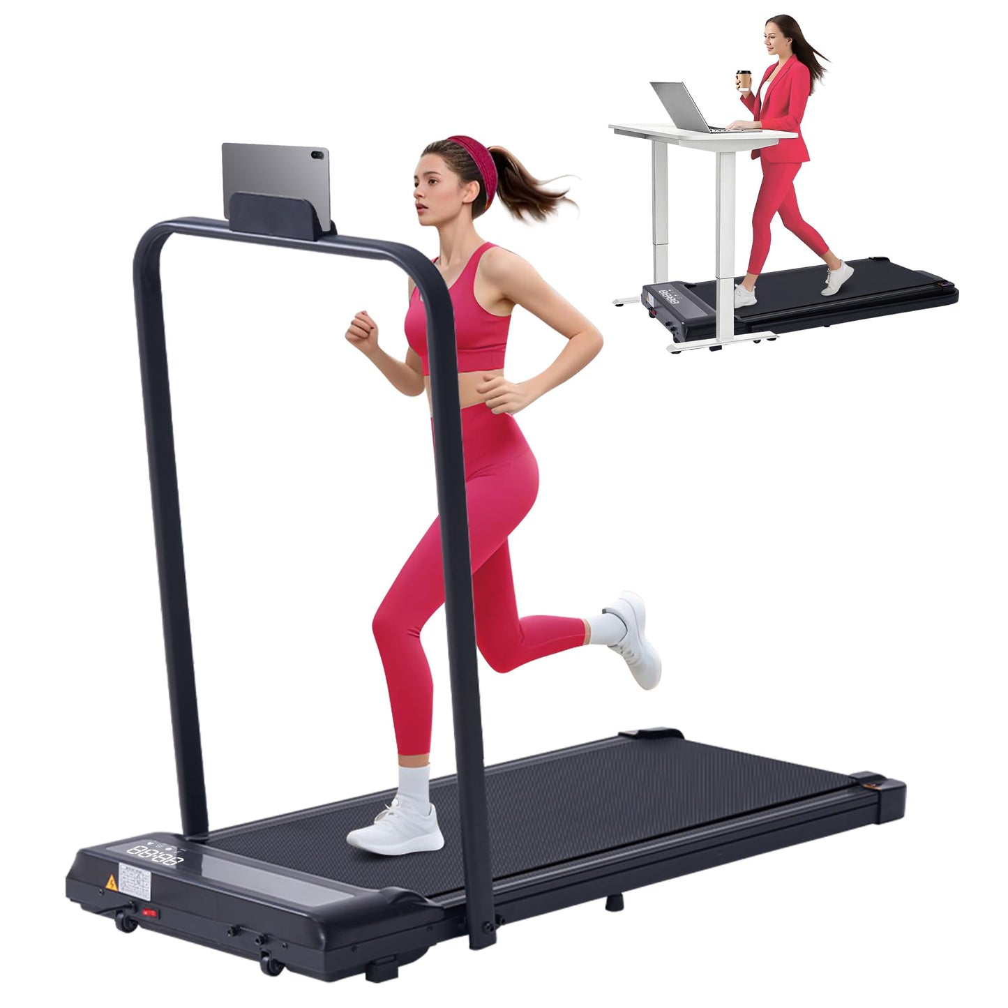 Portable Walking Pad Treadmills with Handle Bar, 3.0HP Folding Foldable Walking Pads Treadmill with Handles, Under Desk Compact Small Treadmill for Home Office Apartment, LED Display, 320LBS