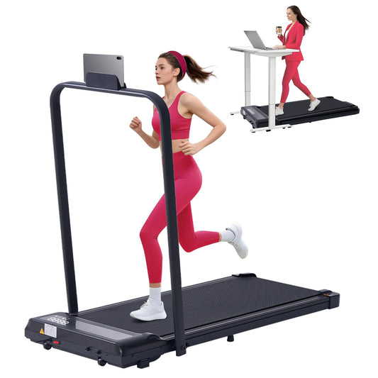 Portable Walking Pad Treadmills with Handle Bar, 3.0HP Folding Foldable Walking Pads Treadmill with Handles, Under Desk Compact Small Treadmill for Home Office Apartment, LED Display, 320LBS