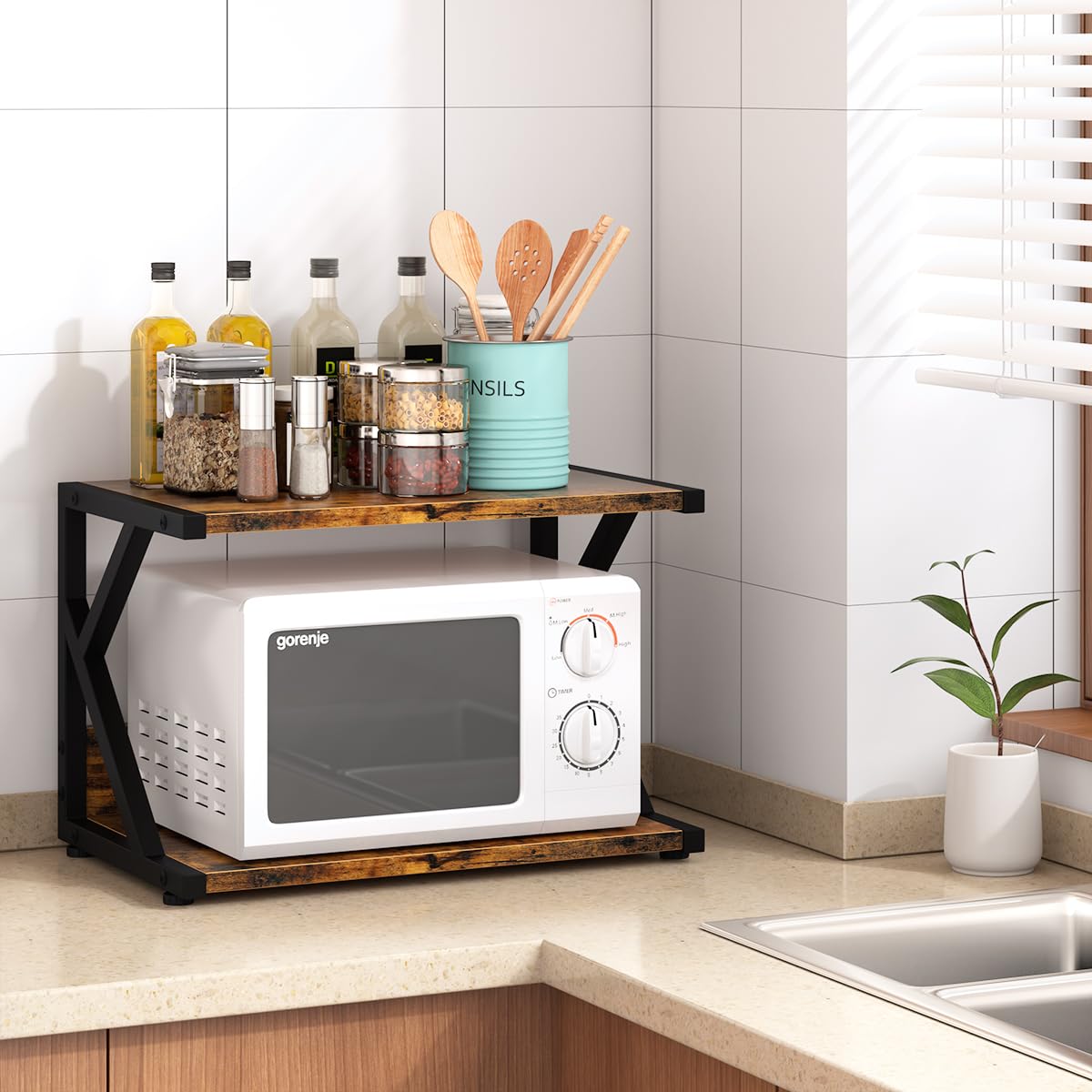 aboxoo Desktop Printer Stand with 2 Tier Wood Storage Shelves,Under Desk Printer Table,Multi-Purpose Home Office Desk Organizer for Fax Machine, Scanner (Rustic Brown)