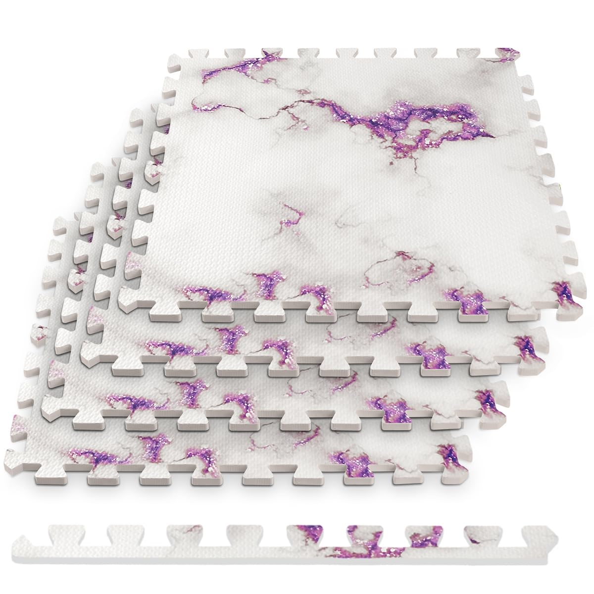 HomeCube USA 3/8 Inch Thick Interlocking Purple Marble Foam Floor Tiles for Home, Office, Workout Equipment Space Commercial Anti-Fatigue Flooring Padding 24x24 in, Purple Marble, 160 Sq Ft-40 Tiles