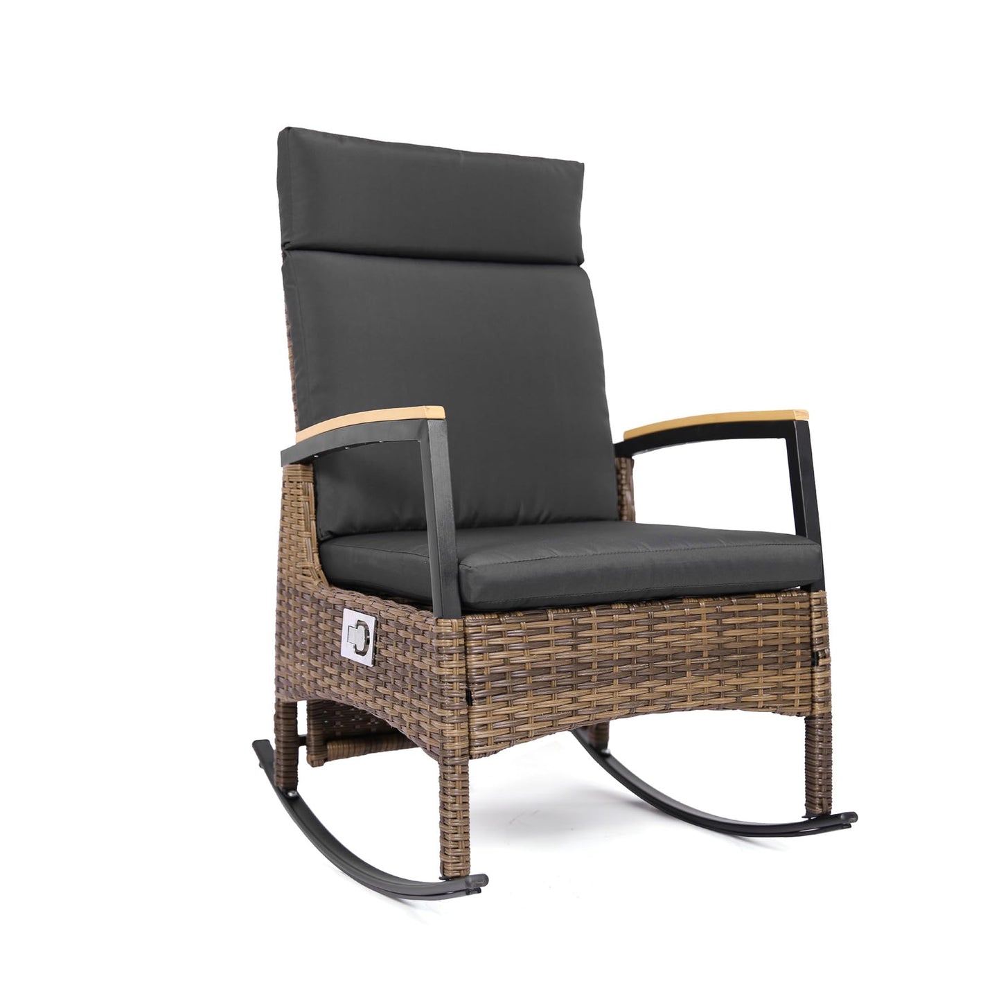 MAXXPRIME Outdoor Recliner Chair Set, Adjustable Patio Recliner with C Shaped Glass Top Side Table, Wicker Reclining Lounge Chairs, Rocking Chairs with Removable Cushions for Pool,Deck(Dark Gray)