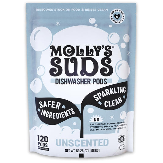 Molly's Suds Dishwasher Pods | Clean Dishwasher Detergent, Cuts Grease & Rinses Clean (Residue-Free) for Sparkling Dishes | 60 Auto-Release Tabs (Citrus)