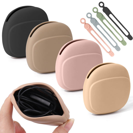 4 PCS Headphone Organizer and Silicone Cable Ties, Silicone Pouch for Storing Earbuds/USB Flash Drive/Keys/Mini Lipstick Cord Winder Holder Keeper Manager Management for Home or Workplace