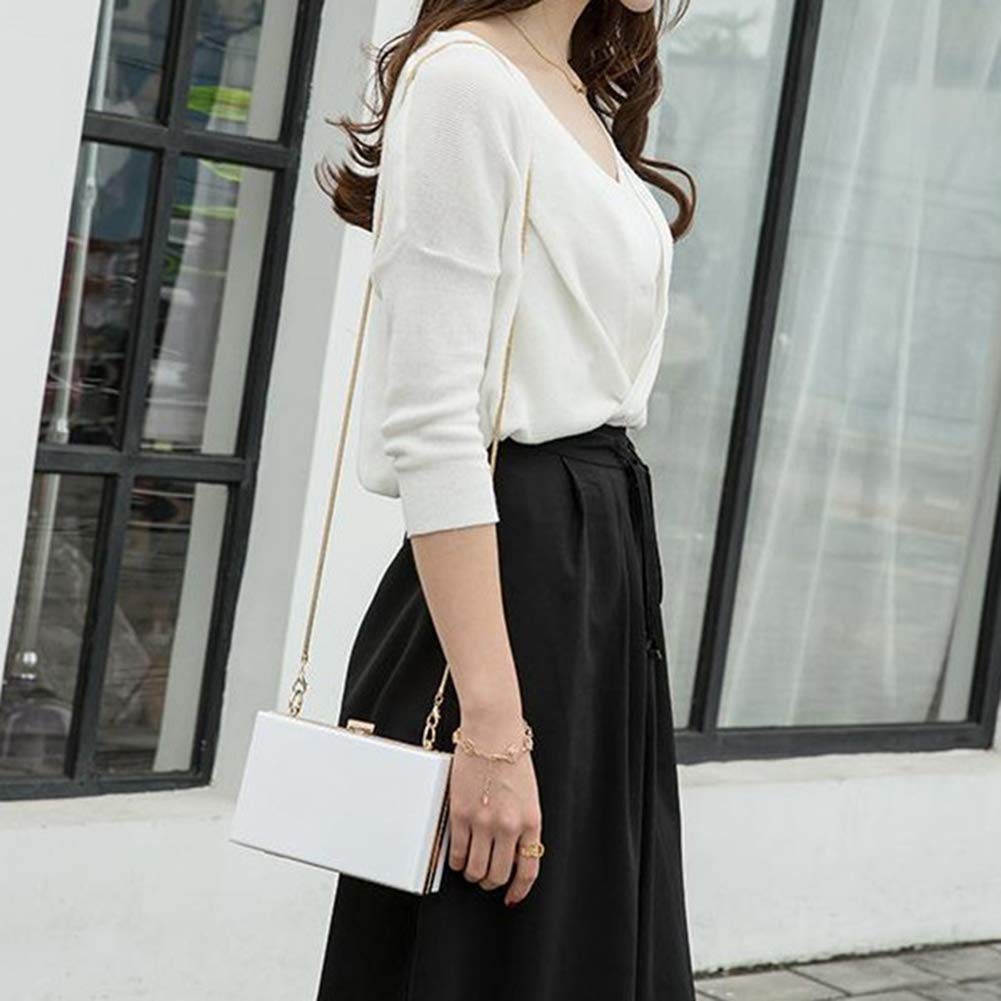 L-COOL Cute Acrylic Shoulder Bag Crossbody Bag Evening Clutch Purse Handbag With 2 Gold Chain For Women(White)