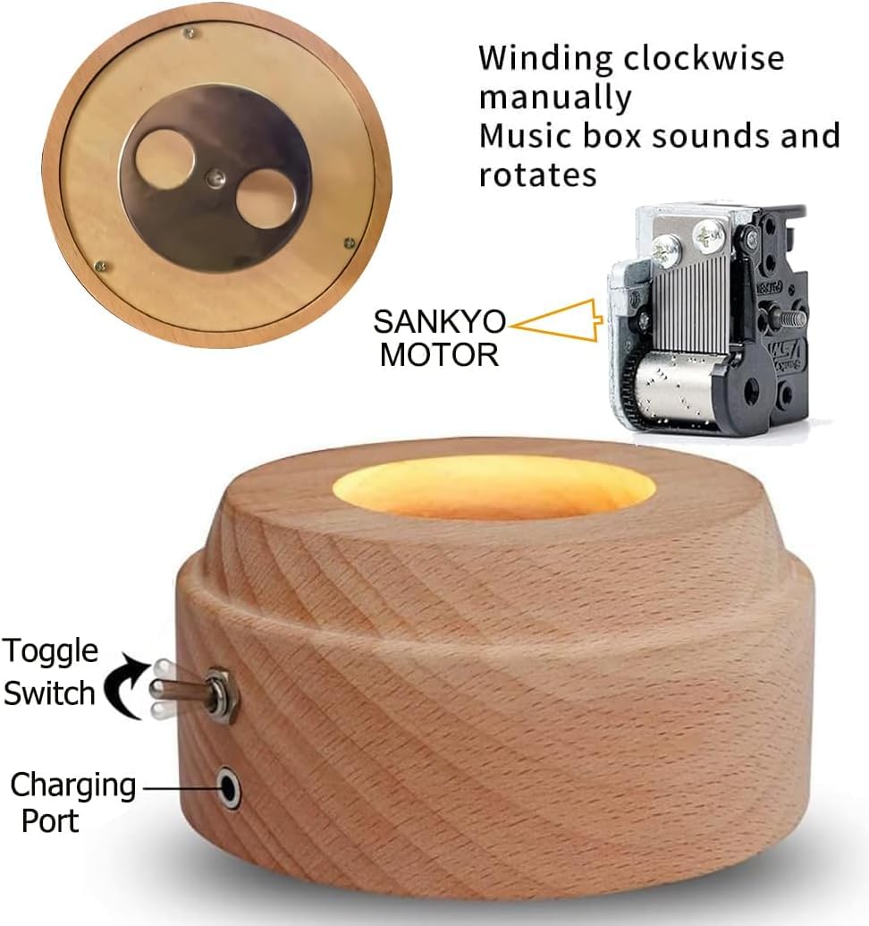 SINGEEK Polar Bear K9 Crystal Ball Music Box with Projection and Rotating Wooden Base, Snow Globe for Women Mom Girls, Best Gift for Birthday Valentine's Day Mother's Day (You are My Sunshine)