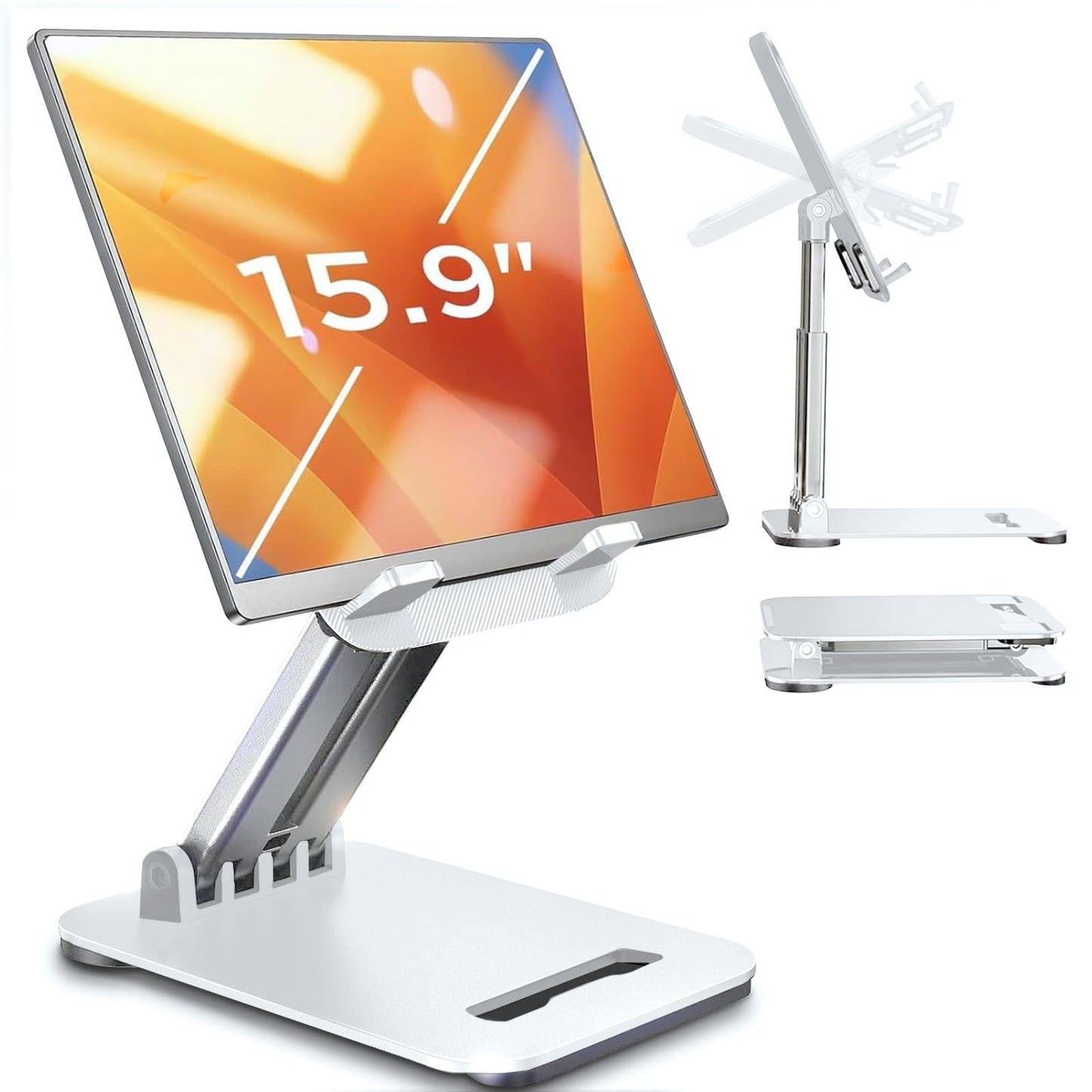 LISEN Tablet Stand for iPad Stand Holder Desk, Foldable Home Office Desk Accessories Travel for iPad Holder Dorm College Essentials Portable Monitor Stand Fits Tabs Kindle iPhone 4-15.9" Black