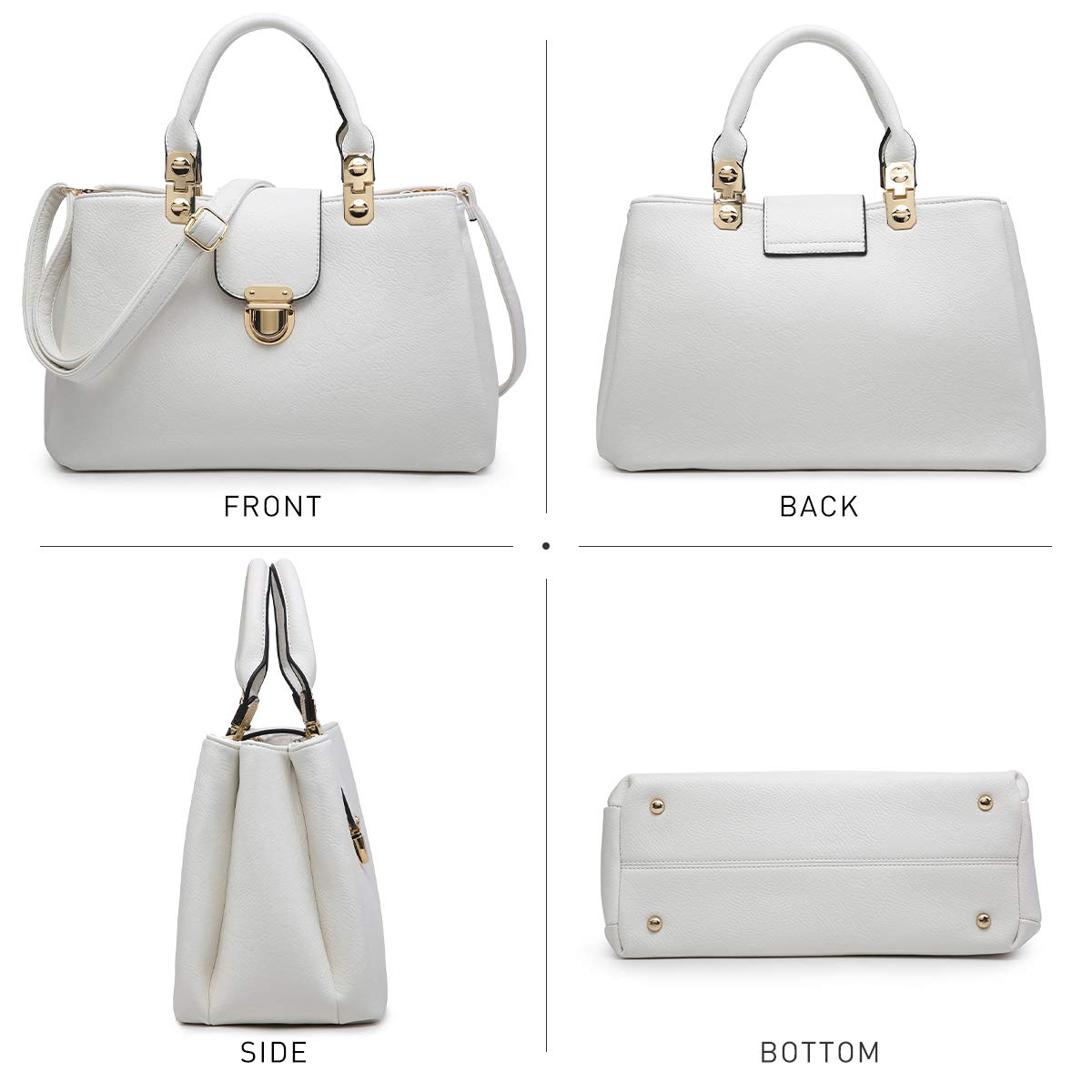 Dasein Women Satchel Handbags Top Handle Purse Medium Tote Bag Vegan Leather Shoulder Bag White