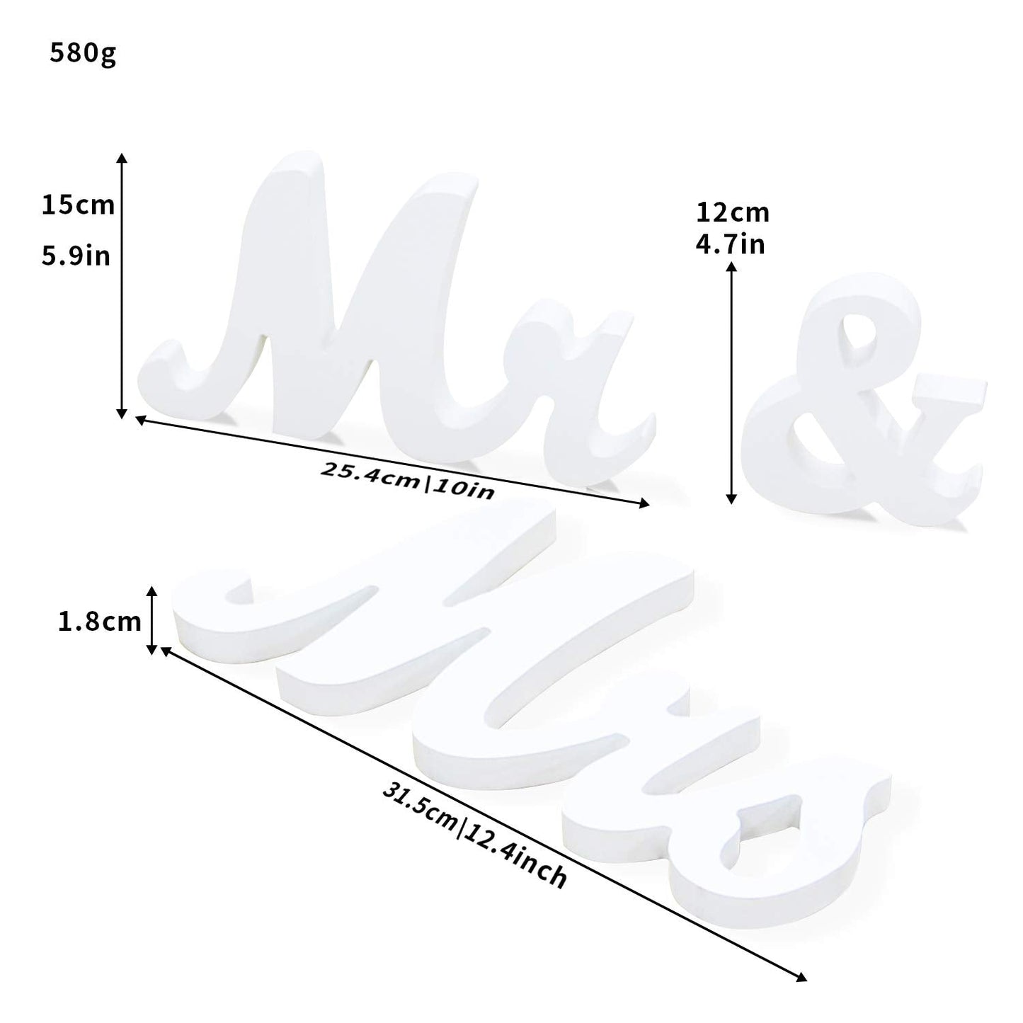 Mr & Mrs Sign for Wedding Table, Large Mr and Miss Wooden Letters, Party Decoration Head Table Wedding Wood Letter, Just Married Sign Anniversary Party Valentine's Day Decor (white)