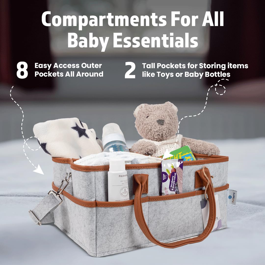 Melliberry Baby Diaper Caddy Changing Table Organizer - Baby Basket Diaper Caddy Organizer with Handle - Basket for Nursery with Changing Pads & Storage