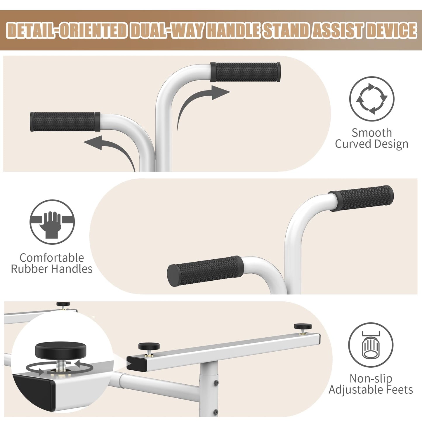 Adjustable Dual-way Handles Couch Chair Stand Assist for Seniors, Standing aid & Support Device, Chair Lift Assist Device for Elderly Mobility & Daily Living Stand to Sit(300LBs Loading, White)
