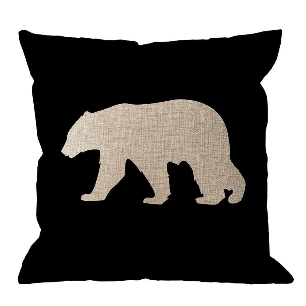 HGOD DESIGNS Throw Pillow Case Black Background Bear Cotton Linen Square Cushion Cover Standard Pillowcase for Men Women Home Decorative Sofa Armchair Bedroom Livingroom 18 x 18 inch