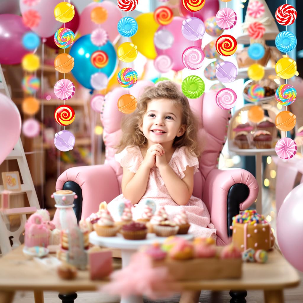 8pcs Candyland Party Decorations Candy Garland Banner Gumdrop Decorations Giant Candy Hanging Swirl Candy Land Theme Birthday Party Decorations Lollipop Baby Shower Party Decorations