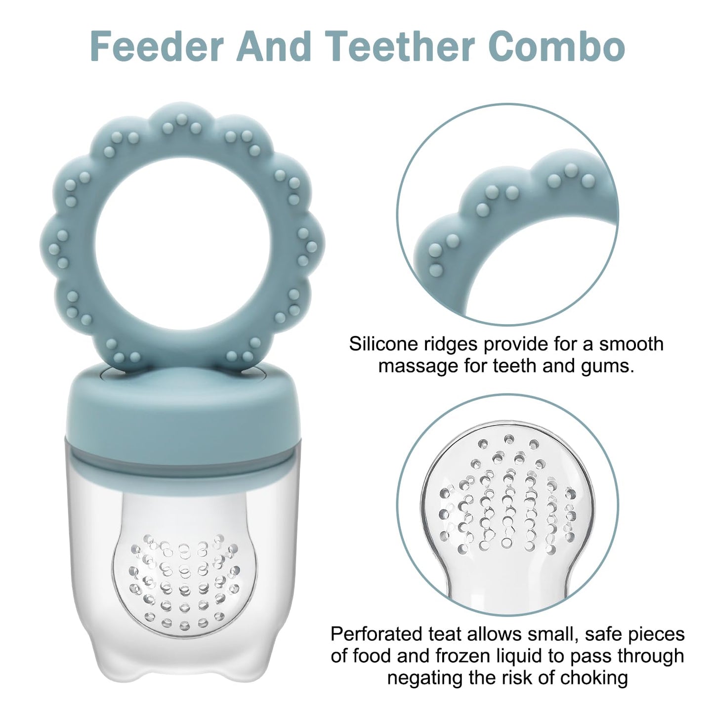 MISSLILI Baby Silicone Fruit Food Feeder & Pacifier, Breastmilk Popsicle Molds, BPA Free Food Storage Containers, Infant Teething Toy (Blue)