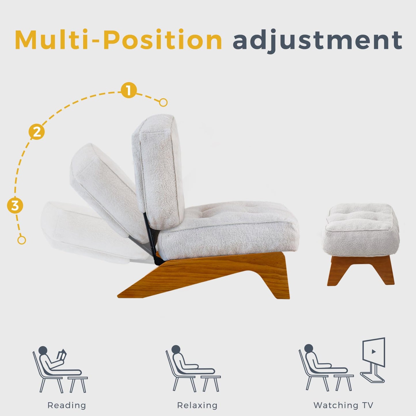 MAXYOYO Adjustable Accent Chair with Ottoman, Thick Cushion Seated Lounge Chair Reclining Chair for Living Room, Cozy Recliner and Footrest Set, Beige