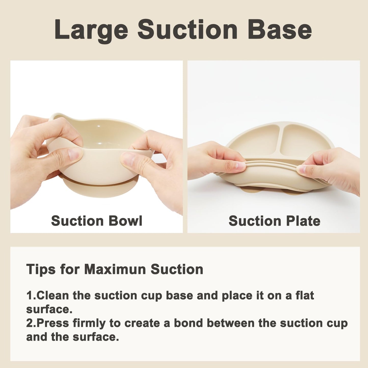 Munlinder Silicone Baby Feeding Set | Baby Led Weaning Supplies Includes Suction Bowls and Divided Plates, Adjustable Bib, Baby Utensils Spoons and Forks,Cup | Baby Feeding Essentials (Beige)