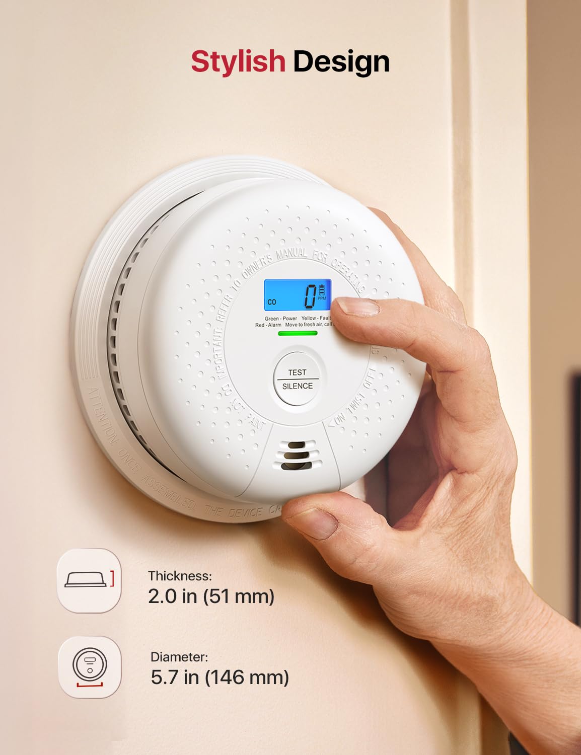 X-Sense Smoke Detector Carbon Monoxide Detector Combo, 10-Year Battery Smoke Detector with Display, Standalone Model SC01, Single Pack