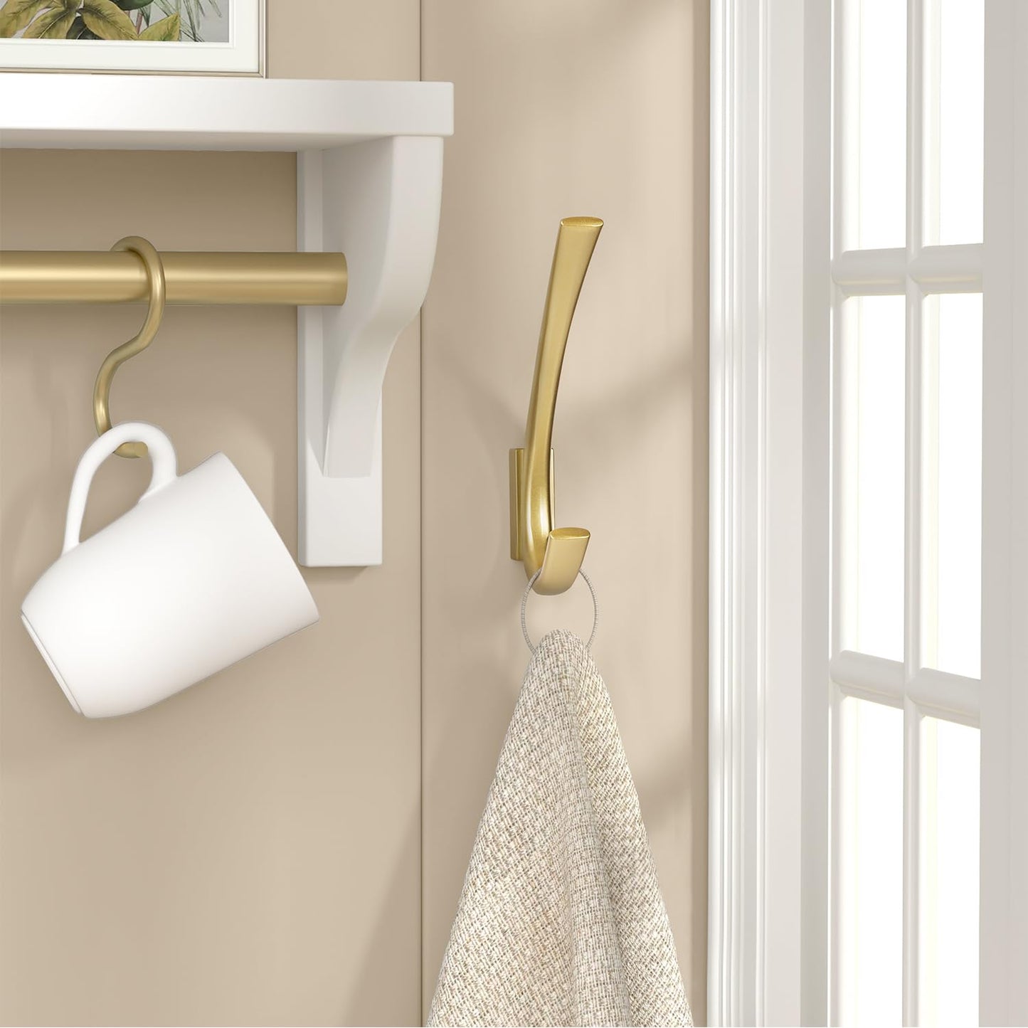 JCHOUS Heavy Duty Wall Hooks, 5.7 Inch Large Coat Hooks, 6 Packs Gold Towel Hooks for Hanging in Bathroom, Bedroom, Entryway, Kitchen, etc