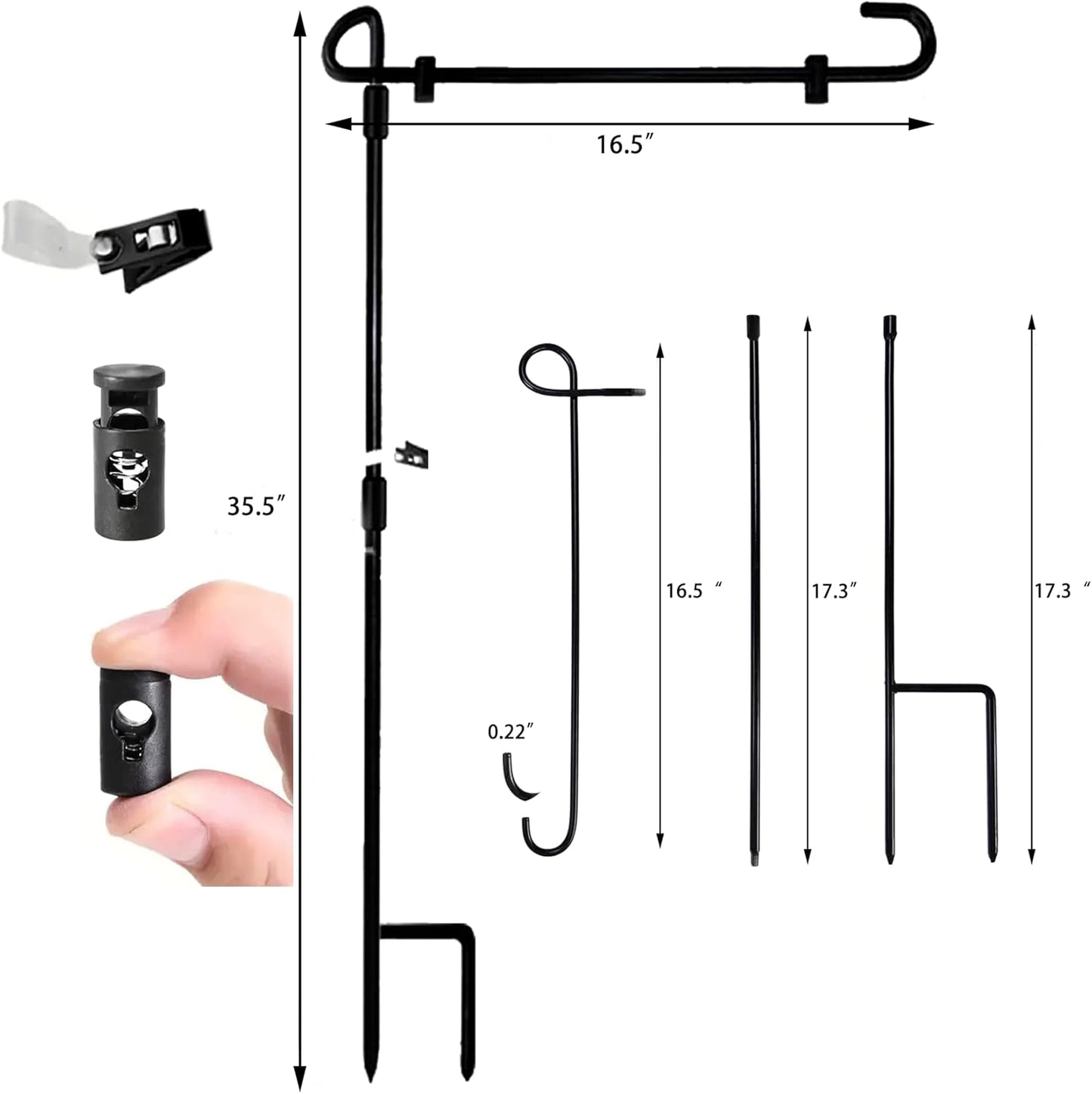 4 Pack Garden Flag Holder Stand, Yard Metal Banner Flagpole with Anti-Wind Clip for Christmas Garden Flag Outdoor Garden Lawn, Flagpole Holds Flags up to 16.5" in Width