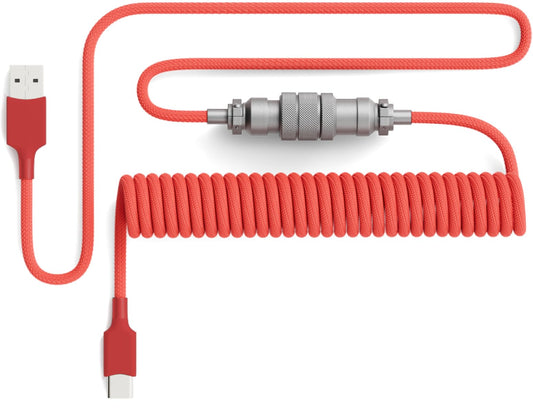 PWNAGE Ultra Custom Coiled Aviator USB C Cable for Gaming Keyboard, Double-Sleeved Mechanical Keyboard Cable with Detachable Metal Aviator, 1.8M USB-A to USB-C, (Black Color)