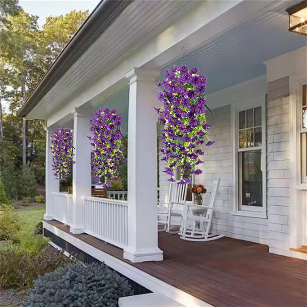 6 Pieces of Hanging Morning Glory Artificial Flowers, Upgraded Uv Resistant Artificial Hanging Flowers, Suitable for Decoration Such As Weddings, Gatherings, Courtyards, Porches, Balconies, Etc