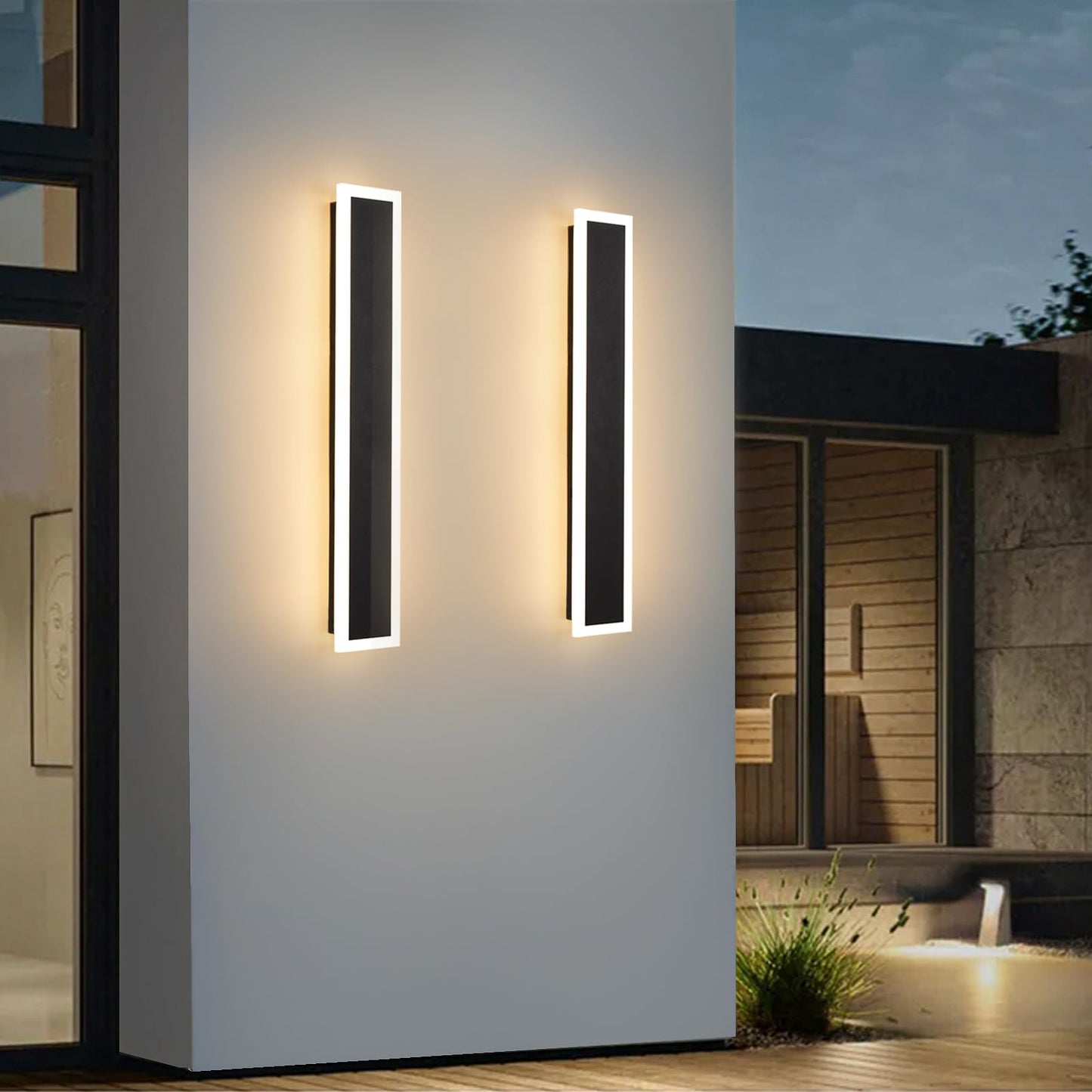 BIEOCUR 2-Pack Modern Outdoor Lights Led Exterior Light Fixture 23.6in Porch & Patio Light 3000-6000K Frosted White Acrylic Outdoor Sconce Watetproof Suitable for Garage Entry House