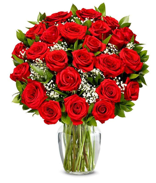 From You Flowers - Two Dozen Long Stemmed Red Roses with Glass Vase (Fresh Flower Bouquets) Birthday, Anniversary, Get Well, Congratulations, Thank You, All Occasions