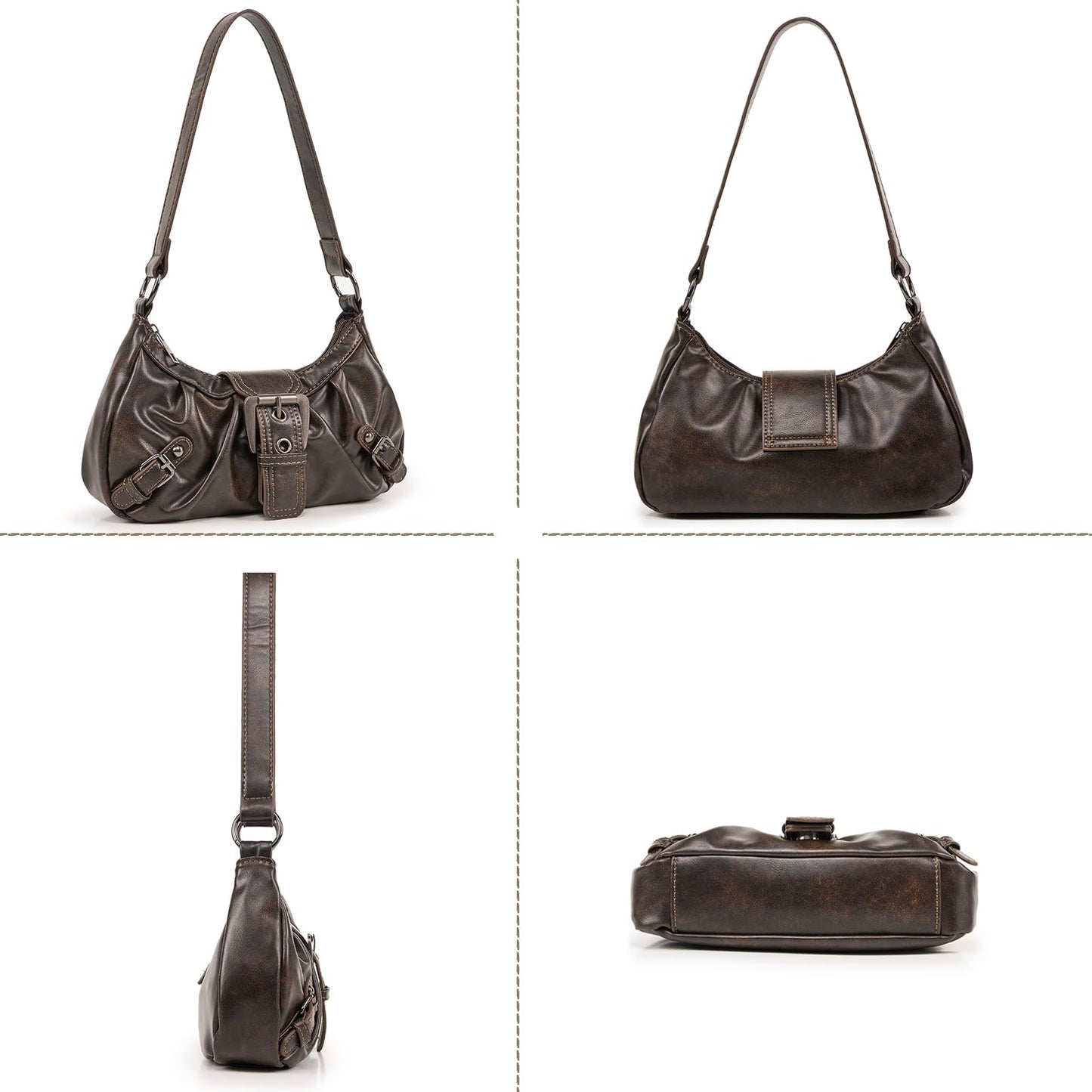 Shoulder Bag for Women Top Handle Handbag Purse Y2K Hobo Clutch Small Punk Purse Trendy, Coffee