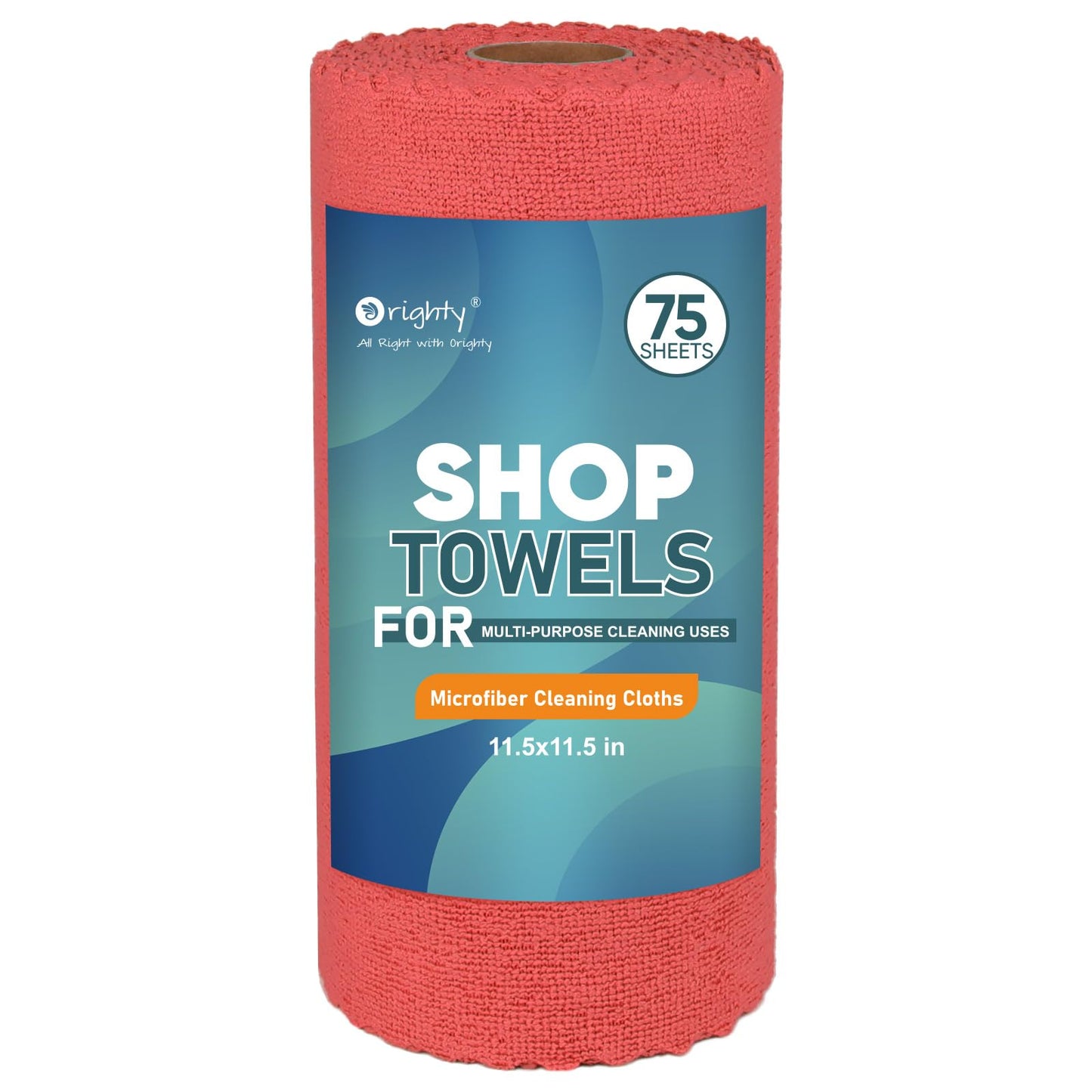 Orighty Microfiber Cleaning Cloths, 75 Sheets Shop Towels, Reusable Paper Towels Shop Rags, Washable Microfiber Towel Roll Cleaning Rags for Cars, House, Kitchen, 11.5’’ x 11.5’’, Red