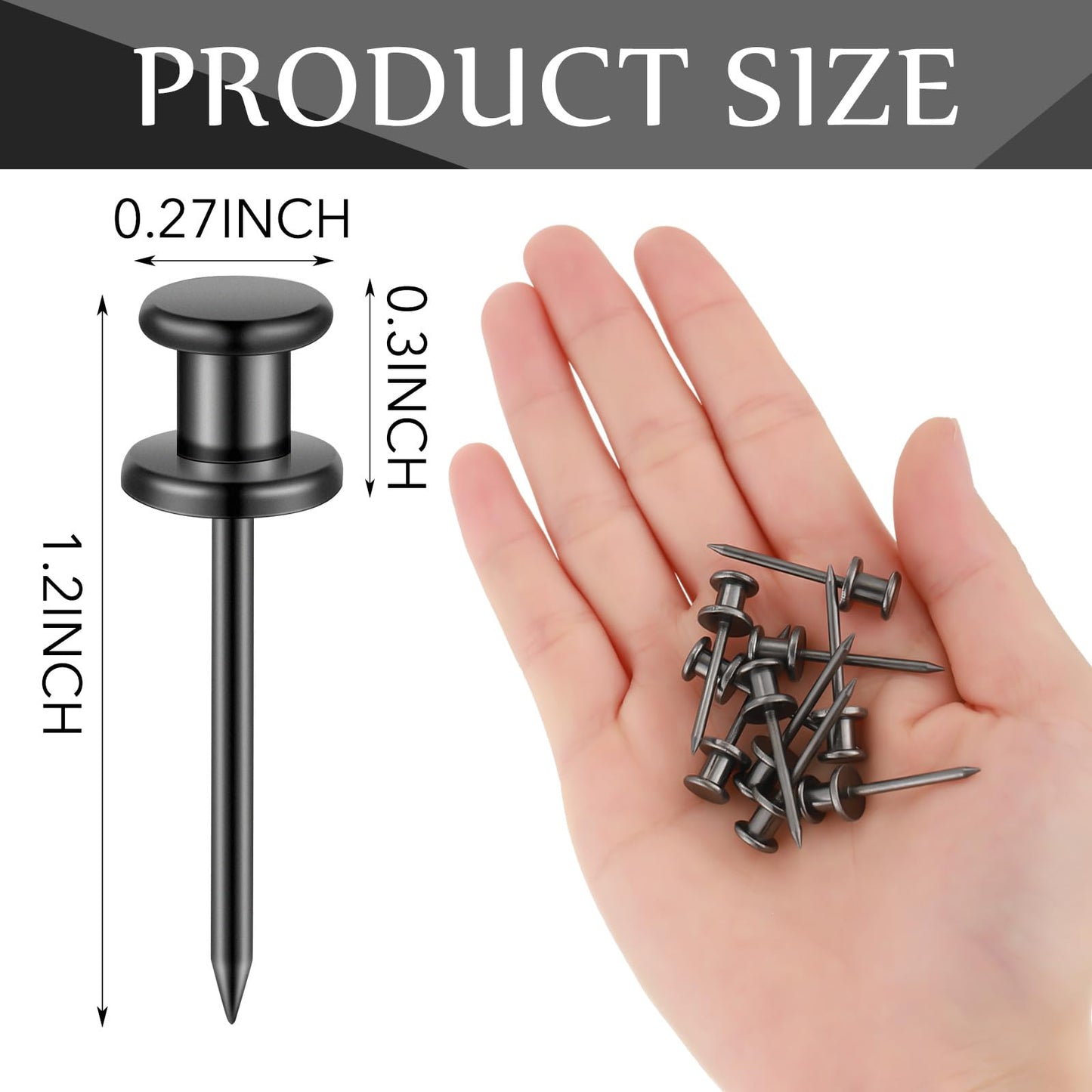 Watersay 50 Pcs Double Headed Picture Hangers Nail Push Pins Picture Hanging Nails Thumb Tacks Wall Hooks Photo Hanging Hook Pins Decorative Nail Hook Hangers for Home Office Photo Decor(Black)