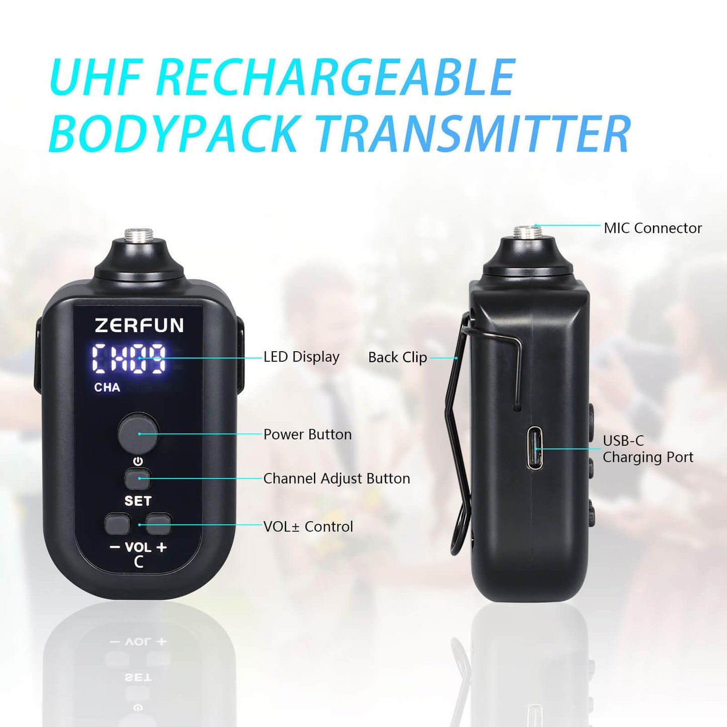 ZERFUN Rechargeable Wireless Microphone System 4 Channel Pro, UHF Metal Handheld Headset Lavalier Lapel Mics Cordless for Church Karaoke Singing with Volume Control, 4x50 Frequency(G8)